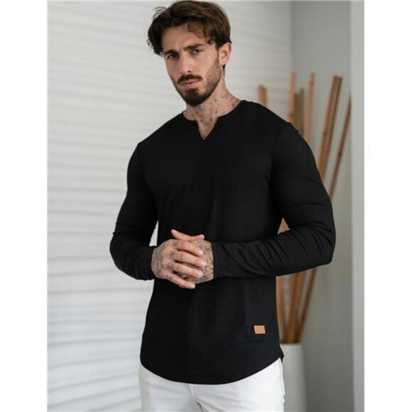 JMIERR Mens V Neck Long Sleeve Muscle Shirt Ribbed Tee Casual Slim Fit - Picture 3 of 7